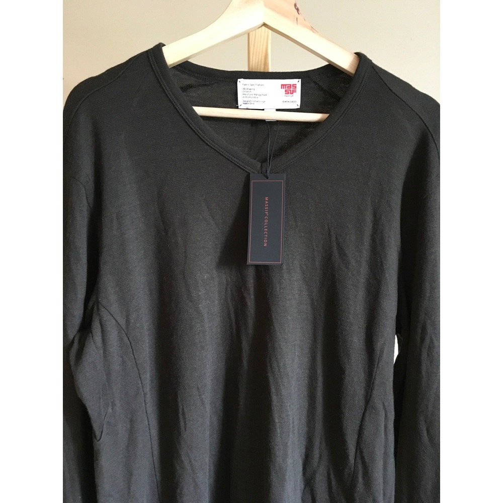 Massif Collection Mens Charcoal Green V-Neck Long Sleeve Shirt L/40 NWT - Picture 2 of 8
